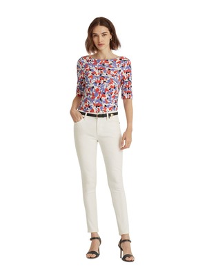 

LAUREN RALPH LAUREN Женский синий топ с цветочным принтом и рукавами-лодочками, размер