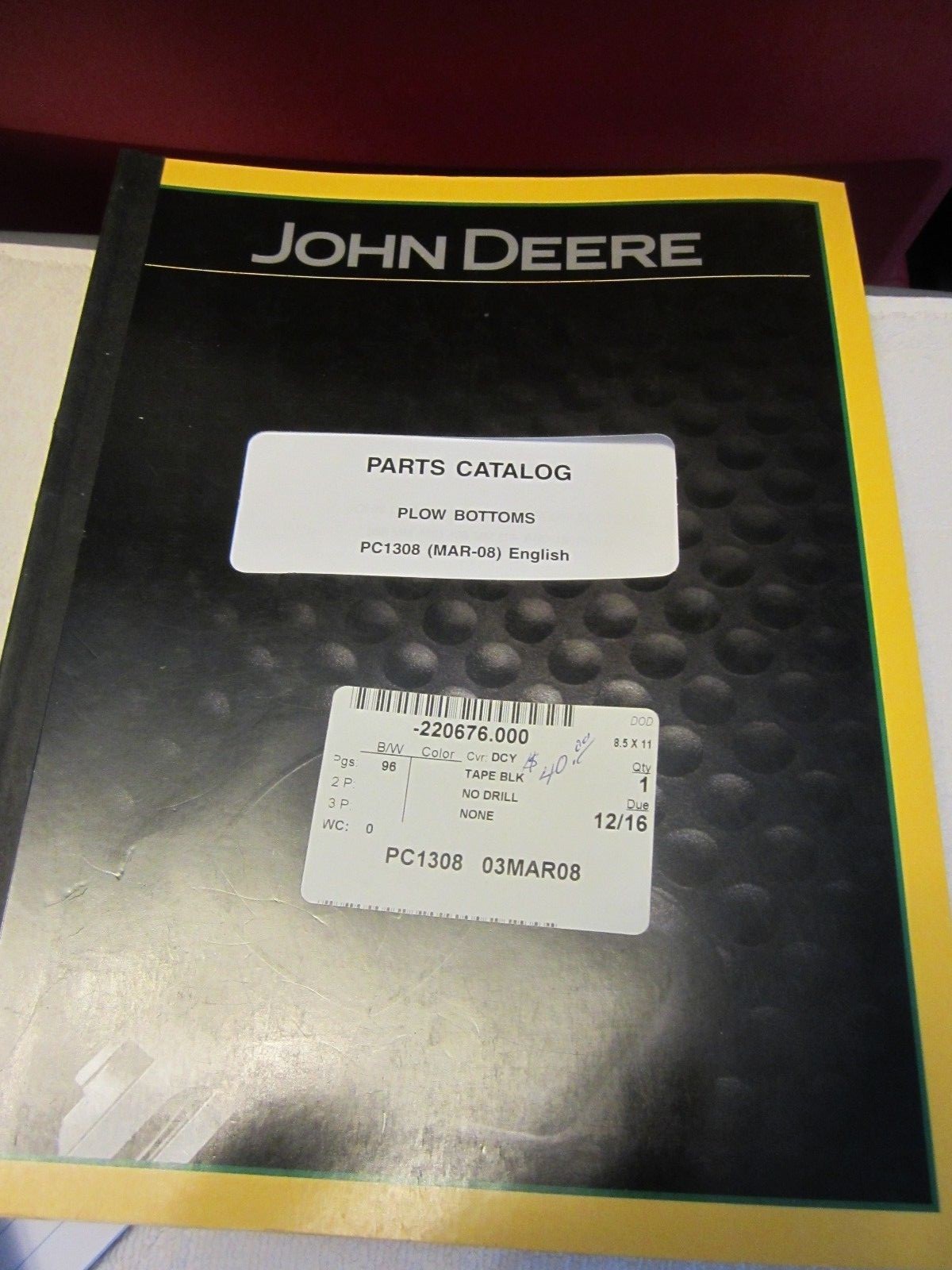 John Deere Parts Catalog Plow Bottom PC1308 English