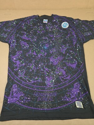 Nwt 90s 1993 Liquid Blue Constellation Astrology Glow AOP Sz XL T-shirt Vintage 