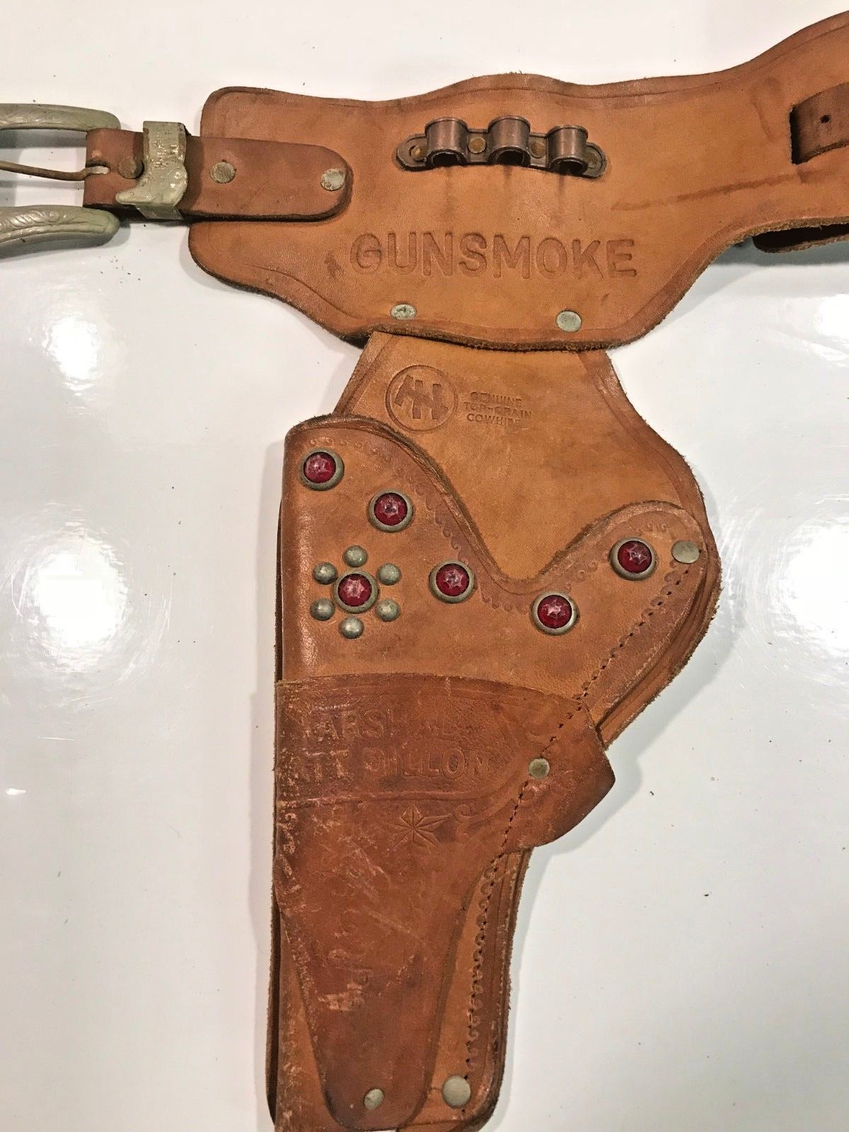 Gunsmoke Matt Dillon TV Show Kids toy Genuine Leather Cowboy Holster Set  B
