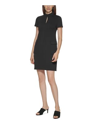 

CALVIN KLEIN Женское платье с карманом и коротким рукавом, воротник выше колена, вечернее платье, Черный