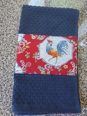 Dish Towel Set Of 2 Doby Cotton Modified Handmade Chickens  Navy Blue Absorbent 