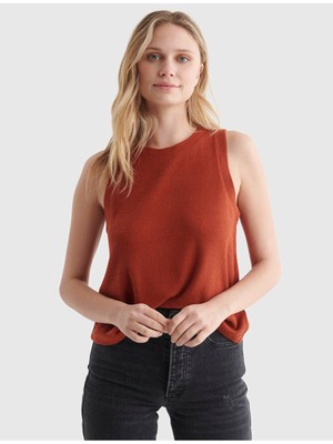 

LUCKY BRAND Женская коричневая прозрачная майка без рукавов в рубчик с круглым вырезом, Коричневый