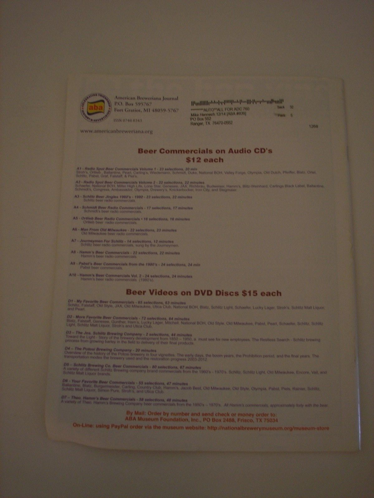 AMERICAN BREWERIANA JOURNAL NO. 189, MAY-JUNE, 2014 (DUBUQUE, IOWA, POHL, TABOR)