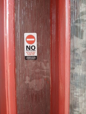 V Safety Stopp-Schild 'No Cold Callers' – Selbstklebend, 200x150 Mm, Vinyl, Rot