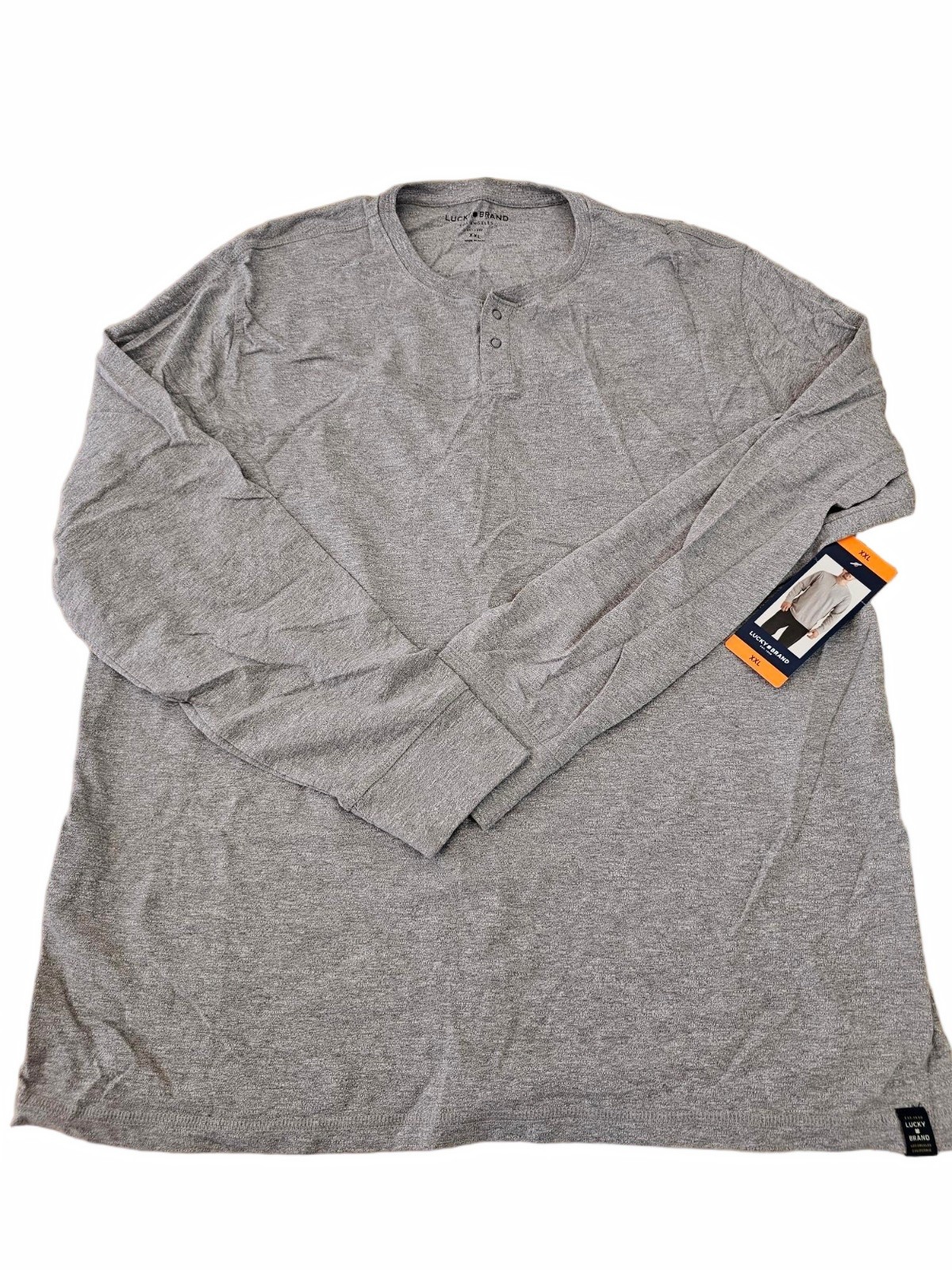 Lucky Brand Mens Henley Button Lightweight Long Sleeve Sweatshirt Grey XXL / 2XL