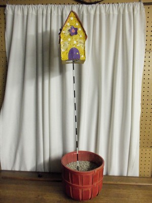 Out of My Mind Designs- Peri metal mesh birdhouse plant stake-yellow purple pink