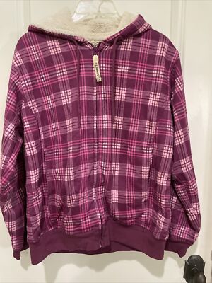 NEW Schmidt Work Wear Pink Plaid Fleece Lined Full Zip Hooded Jacket Womens L