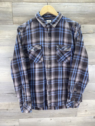 Quiksilver Mens Button Up Flannel Shirt Long Sleeve Plaid Modern Fit Top Size L