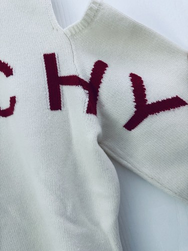 Pre-owned Givenchy $1585  Cold Shoulder Intarsia Wool Cashmere Blend Sweater White Red M