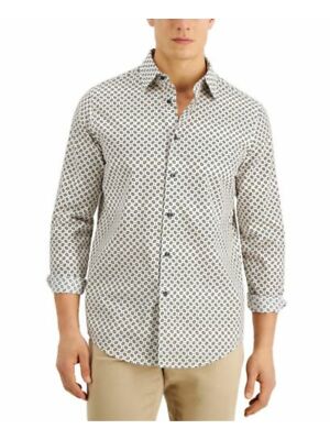 

TASSO ELBA Мужская бежевая рубашка с воротником на пуговицах из смеси хлопка и хлопка, Бежевый, 100120128MN