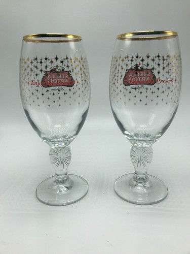 Stella Artois Holiday Beer Chalice Glasses Set of Two (2) 33 cl