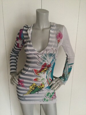 Ed Hardy Christian Audigier Knit Y2K Butterfly Hoodie Sweater Size XS