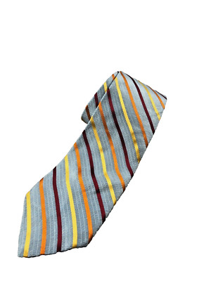 Filo A'Mano Tom James Silk Neck Tie Blue Orange Cold Diagonal Stripe Hand Made