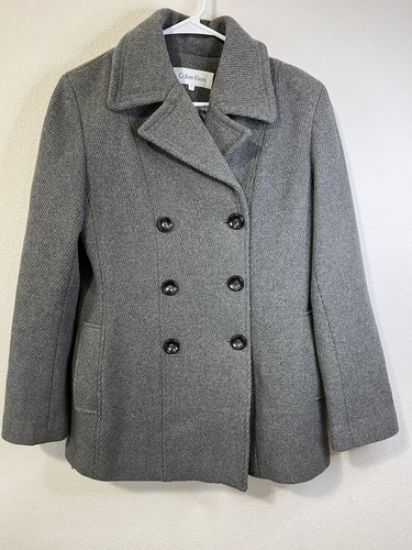 Calvin Klein Women's Gray Notch Lapel Double Breasted Wool