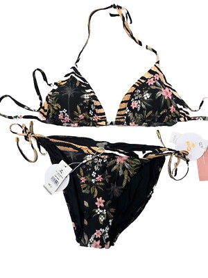 PQ SWIM Bikini Set NWT Mixed Up Black Tropical. Animal  SIZE L Large