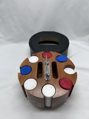 VTG Wooden Poker Chip Carousel 2 Deck Holder Spinning Wood Caddy Pla-Wood USA