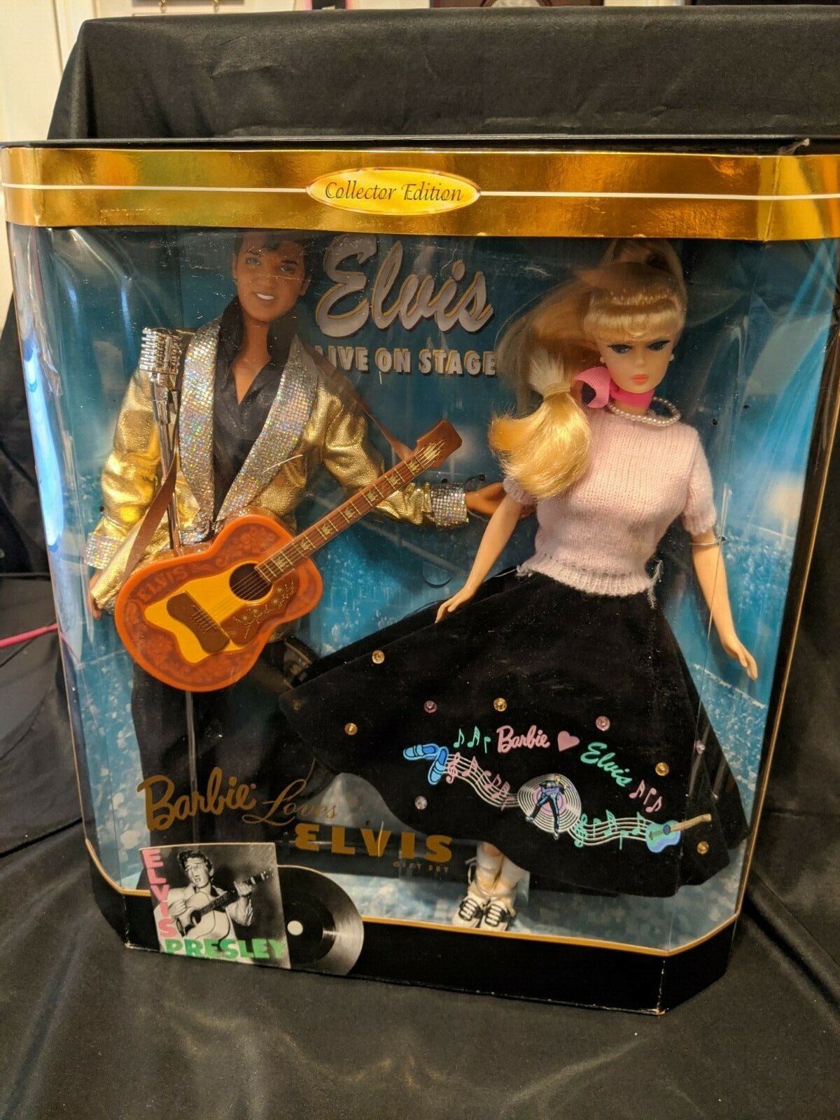 1996 Barbie Loves Elvis Gift Set Stored in Glass Case Non Smoking