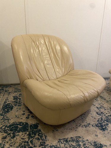 Vintage 1980's Postmodern Leather Swivel Glider Lounge Chair And
