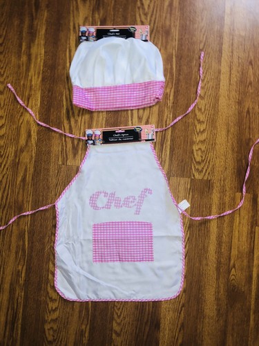 Kids Chef Apron & Hat Cooking Kids Dress-up Party NWT Pink Girls Play Pretend