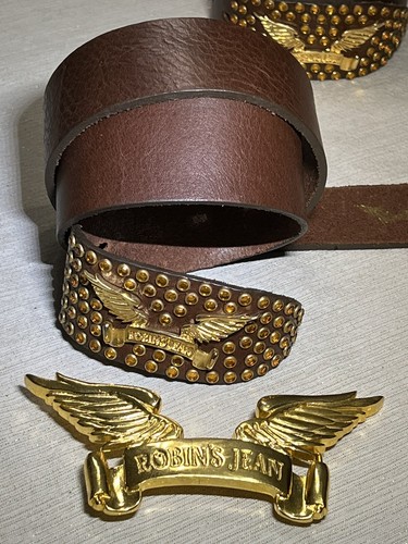 Pre-owned Handmade Robins Jean, Hand Made Leather Belt W/ Gold Swarovski 100% Hand Made In Italy