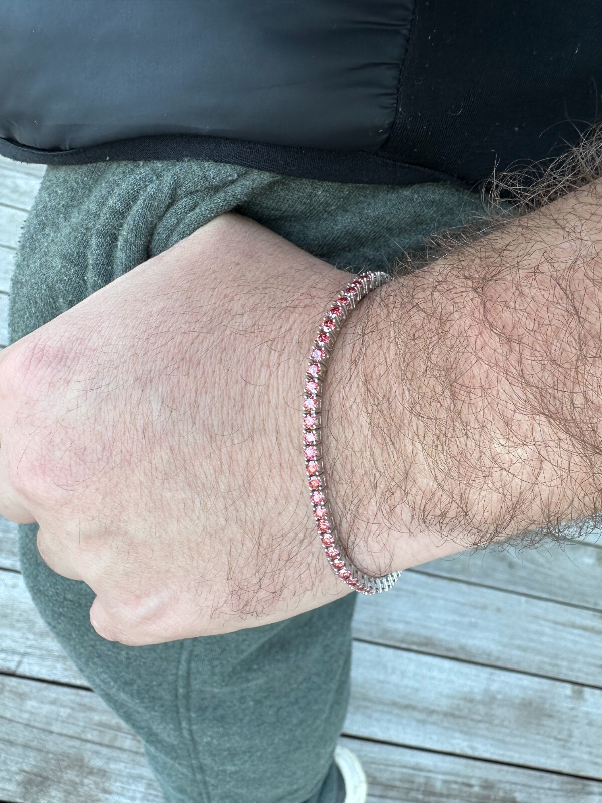 Pre-owned Silver Real Iced Pink Moissanite 3mm Tennis Bracelet 925  Pass Diamond Tester