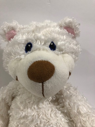 First and Main A Hart Throb White Plush Beanie Teddy Bear Heart Feet 14”