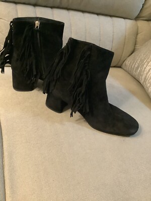 PRADA FRINGES BOOTIES HALF BOOTS SHOES 1T490I BLACK SUEDE US6,5 EU 37 UK 4,5