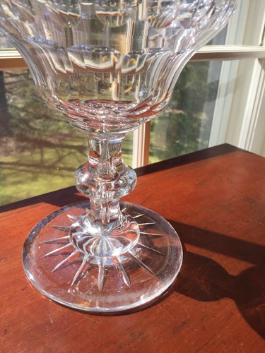 Pair large Antique Anglo-Irish Open Cut Crystal Glass Compotes