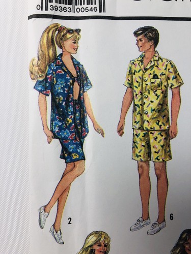 Simplicity Pattern 7928 Doll Clothes 11 1/2 Inch and 12 Inch Barbie Ken Uncut