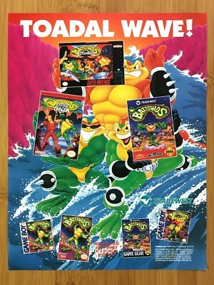 1993 Battletoads TOADAL WAVE! NES SNES Sega Genesis Print Ad/Poster Authentic!