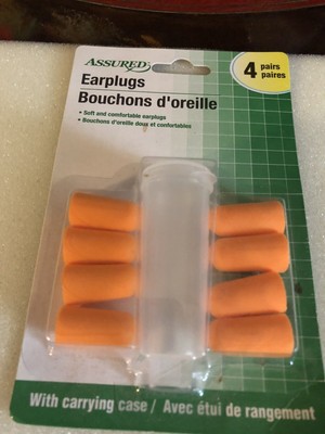 NEW Assured Earplugs With Carrying Case- 4 Soft and Comfortable Pairs