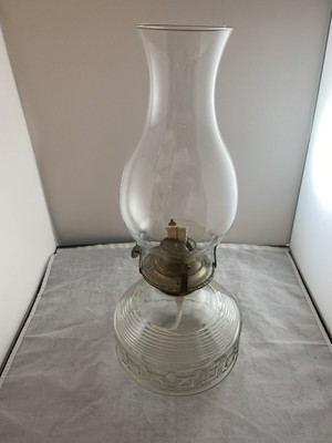 Kaadan Clear Glass Oil Lamp Eagle Burner Art Deco Squares Ridges 14'' Vintage
