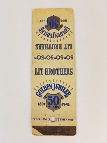 Vintage matchbook cover Lit Brothers golden jubilee 1941 lion match c6
