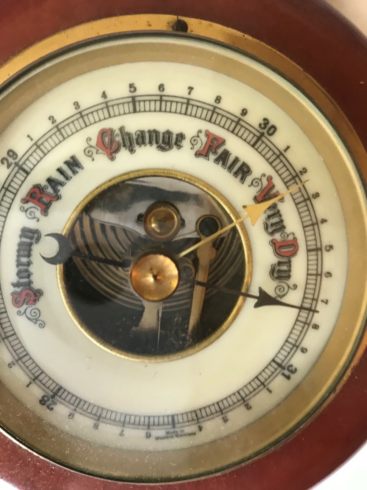 Antique Barometer Made in Germany Wood and Brass Ship Wheel