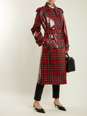 Pre-owned Burberry Plaid Patent Wool Trench Coat, Red, Us6/ Uk8, Msrp $2695