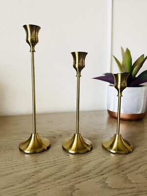 Brass Gold Candlestick Holders Set Of 3 Taper Candle Holder Vintage Antique