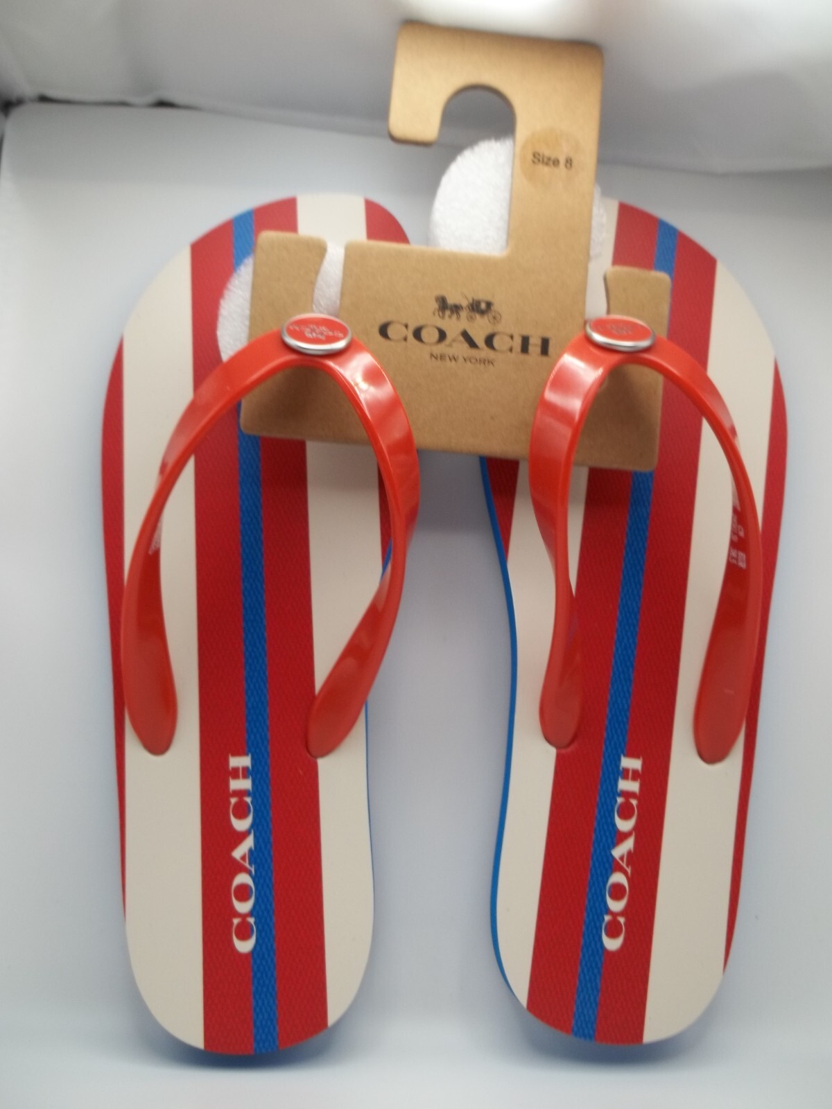 Coach Women's Zayn Flip Flop with Stripe Print Multi Color