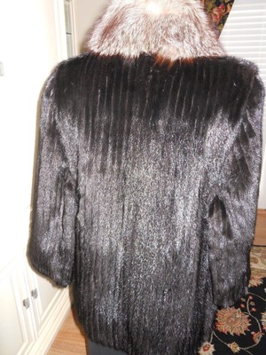black mink with indigo fox tuxedo trim fur coat jacket vest