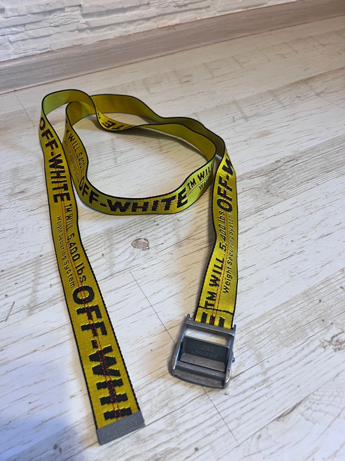 OFF-WHITE Men Yellow Black Industrial Logo Buckle Belt One