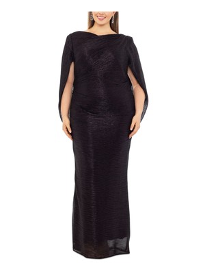 Женское черное вечернее платье-футляр BETSY & ADAM с рукавами-накидками и драпировкой сзади на подкладке 22W