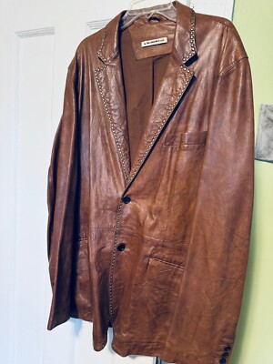 Vintage John Varvatos studded lambskin leather brown blazer RARE Sample Sale 38R