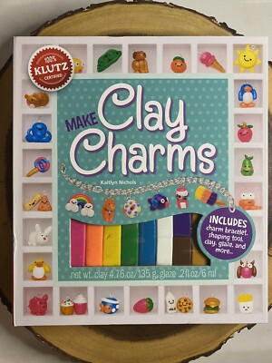 Klutz MAKE CLAY CHARMS With Book Clay Tools Charm Bracelet Display Stand Ages 8+