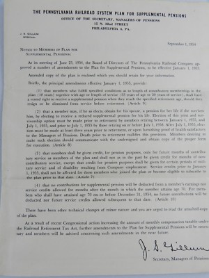 1954 Pennsylvania Railroad System Supplemental Pensions Managers Form 2039