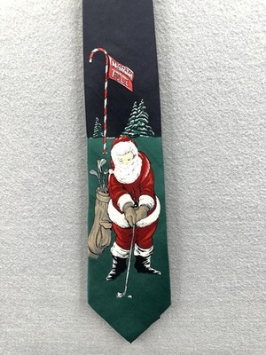 NWT Stafford Neck Tie Italian 100% Silk Christmas Golfing Santa 4"W 56"L Festive