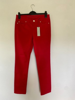 OASIS Cherry Cropped Jeans Red High Waist Slim Straight (Size 12) - BNWT