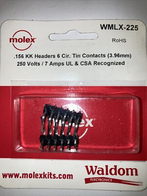 Waldom/Molex WMLX-225  6 Circuit Right Angle KK 156  Headers