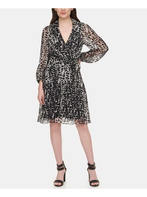 

Женское черное платье-рубашка DKNY с животным принтом и воздушным шаром на молнии с V-образным вырезом, Черный