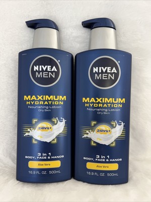 Nivea Men Maximum Hydration 3-in-1 Nourishing Lotion, Aloe Vera, Lot Of 2