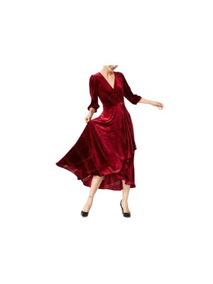 

CALVIN KLEIN Womens Red Burnout Velvet Velvet Формальное платье миди с рукавами 3/4 и искусственным запахом, Красный